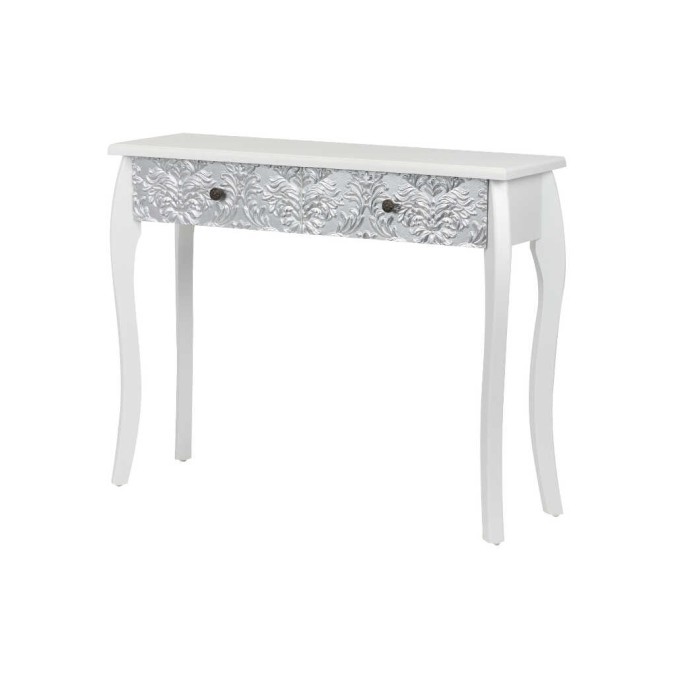 consola madera blanca-plata tallada 100x30x80 cm