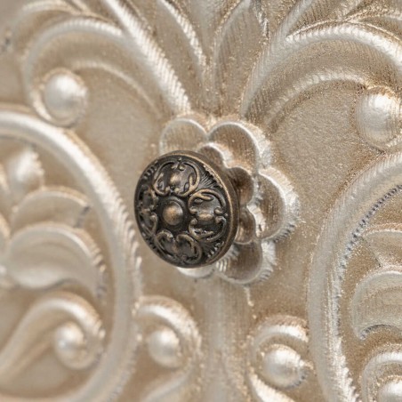 mesita madera blanca champagne tallada 45x35x70 cm