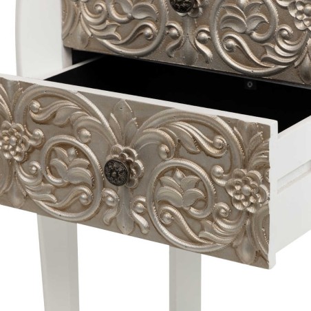 mesita madera blanca champagne tallada 45x35x70 cm