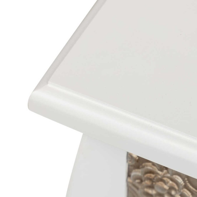 mesita madera blanca champagne tallada 45x35x70 cm