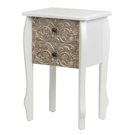 mesita madera blanca champagne tallada 45x35x70 cm