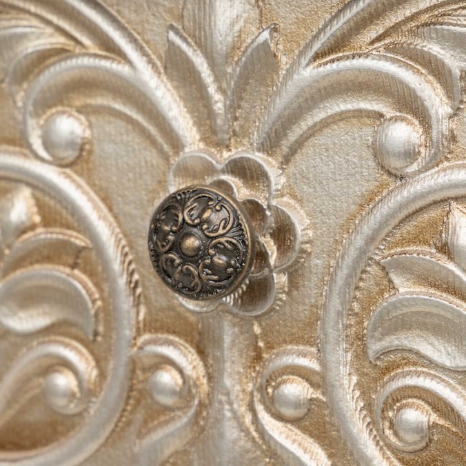 consola madera blanca champagne tallada 80x30x80cm