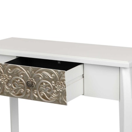 consola madera blanca champagne tallada 80x30x80cm