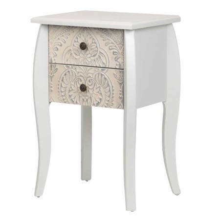 mesita blanco biege plata tallada 45x35x70 cm