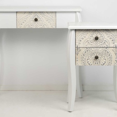 mesita blanco biege plata tallada 45x35x70 cm