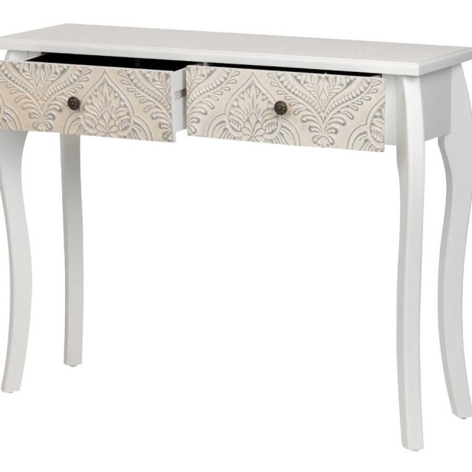 consola blanca beige plata tallada 100x30x80 cm