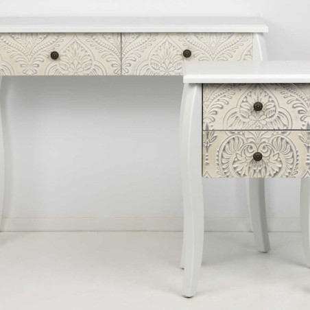 consola blanca beige plata tallada 100x30x80 cm