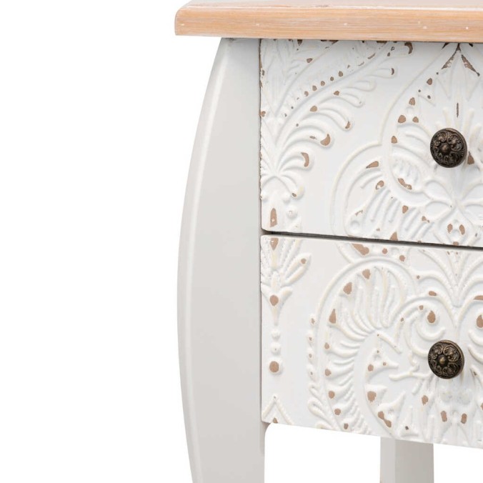 mesita madera tallada blanco-natural 45x35x70 cm