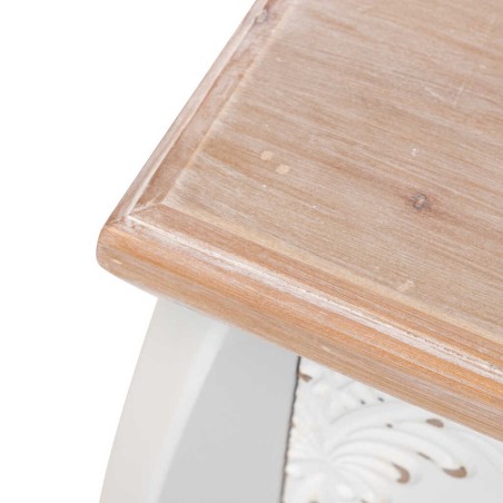 mesita madera tallada blanco-natural 45x35x70 cm