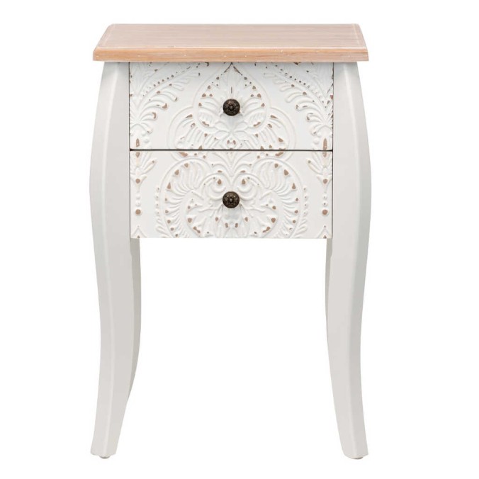 mesita madera tallada blanco-natural 45x35x70 cm