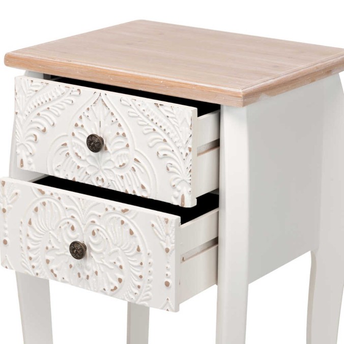 mesita madera tallada blanco-natural 45x35x70 cm