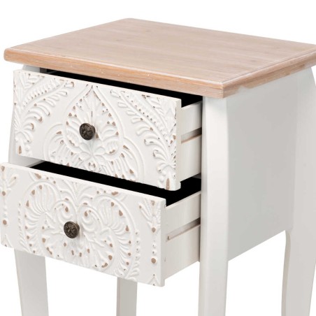 mesita madera tallada blanco-natural 45x35x70 cm