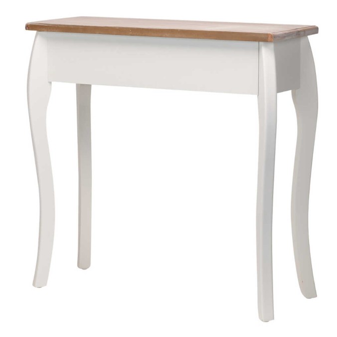 consola madera tallada blanca-natural 80x30x80 cm