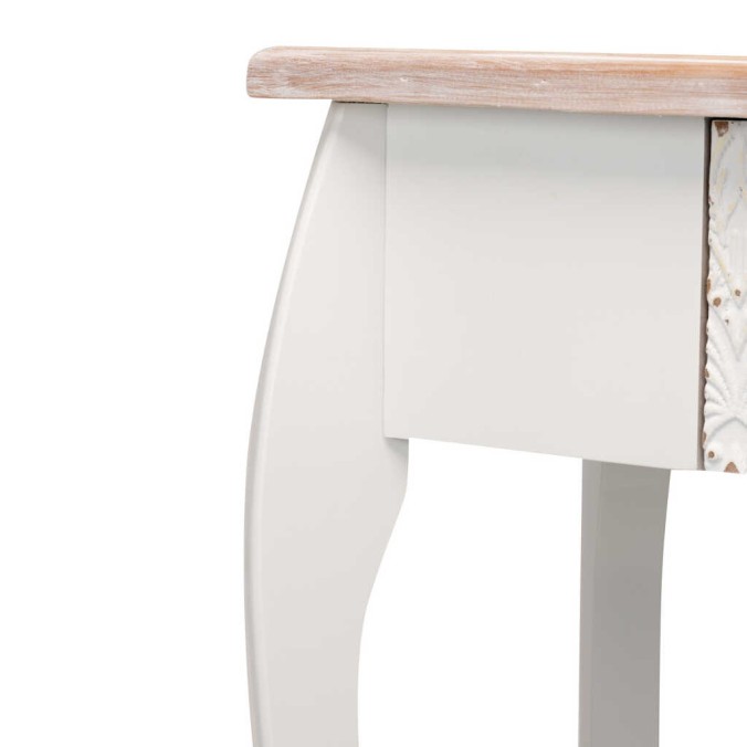 consola madera tallada blanca-natural 80x30x80 cm