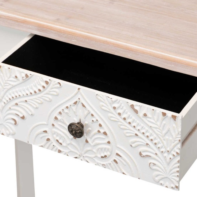 consola madera tallada blanca-natural 80x30x80 cm