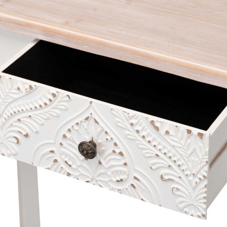 consola madera tallada blanca-natural 80x30x80 cm