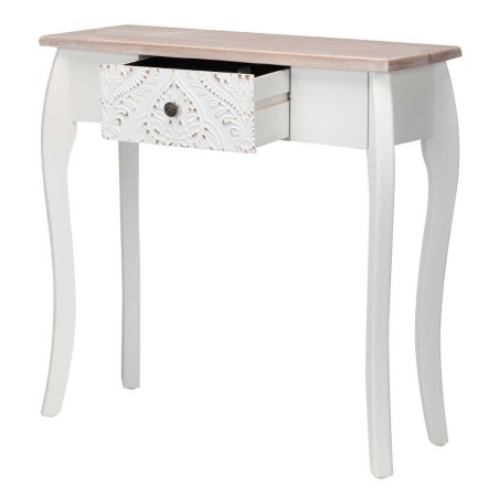 consola madera tallada blanca-natural 80x30x80 cm