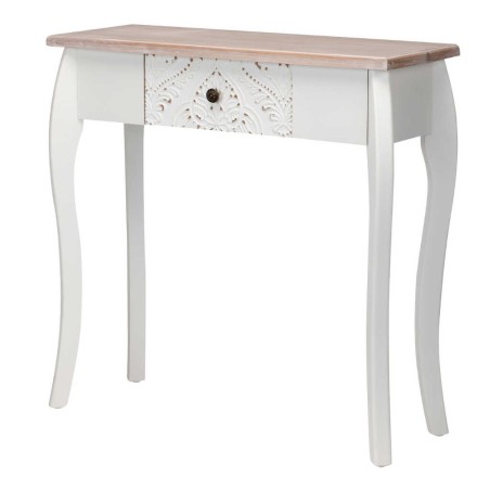 consola madera tallada blanca-natural 80x30x80 cm
