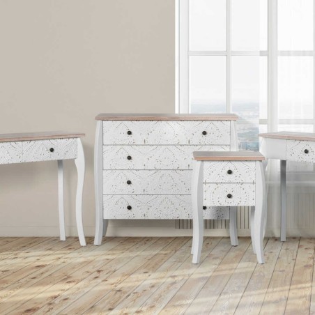 consola madera tallada blanca-natural 100x30x80 cm