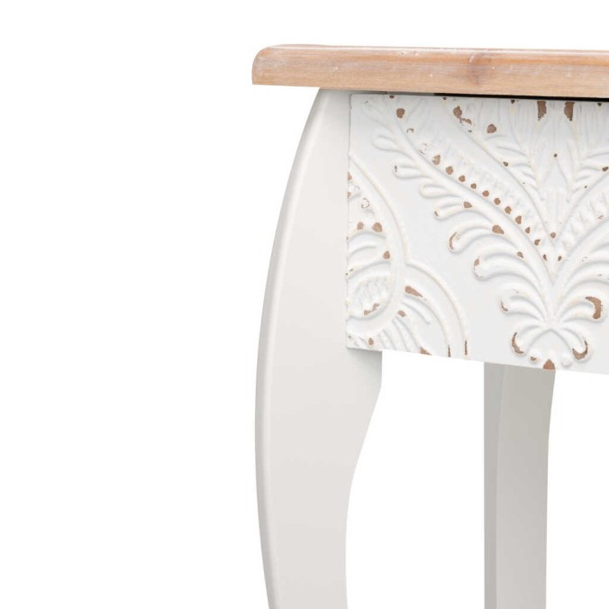consola madera tallada blanca-natural 100x30x80 cm