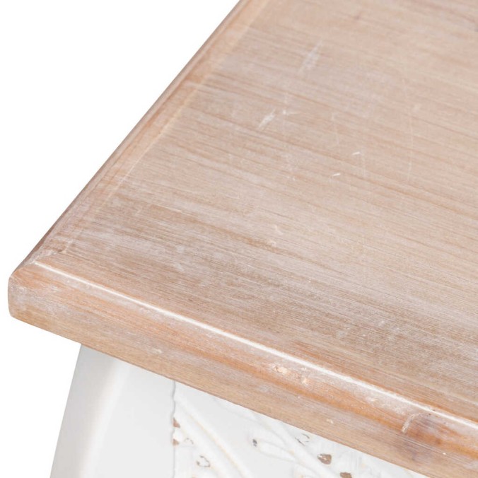 consola madera tallada blanca-natural 100x30x80 cm