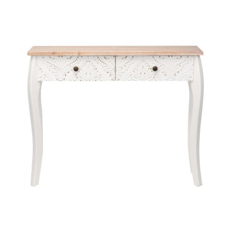 consola madera tallada blanca-natural 100x30x80 cm