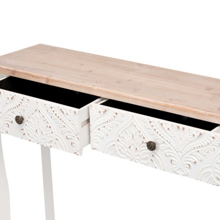 consola madera tallada blanca-natural 100x30x80 cm