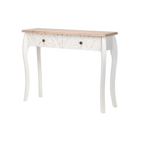 consola madera tallada blanca-natural 100x30x80 cm