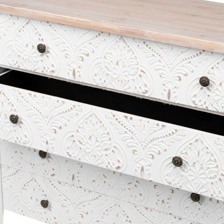 comoda madera tallada blanca-natural 100x40x90 cm