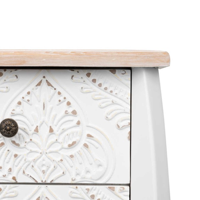 comoda madera tallada blanca-natural 100x40x90 cm