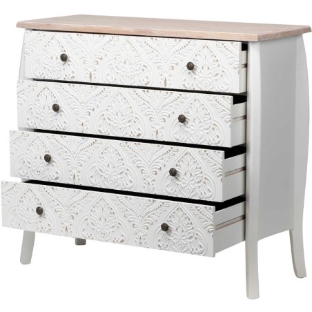 comoda madera tallada blanca-natural 100x40x90 cm