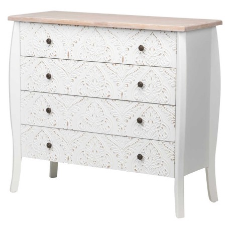 comoda madera tallada blanca-natural 100x40x90 cm