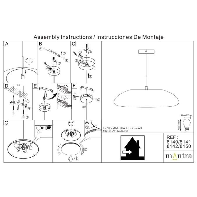 Colgante 6 Luces serie KAZZ Oro - 50x15-165h Colgante 6 Luces serie KAZZ Oro - 50x15-165h