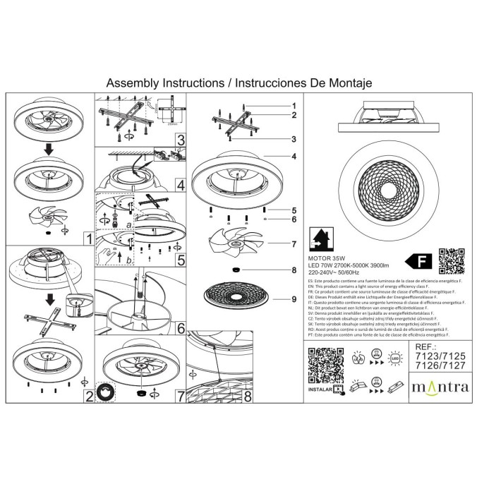 Plafón LED 70W Ventilador 35W serie TIBET Negra/Madera - 65x20h