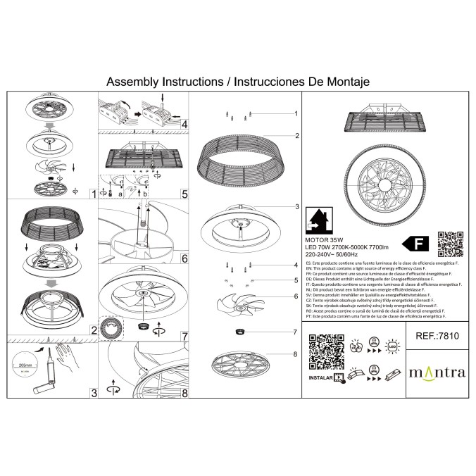 Plafón LED 70W Ventilador 35W serie INDONESIA Rota - 63x20h