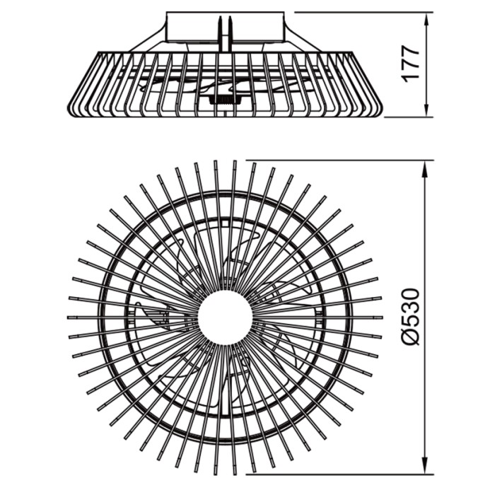 Plafón LED 70W Ventilador 30W serie HIMALAYA MINI Negra - 53x17.7h