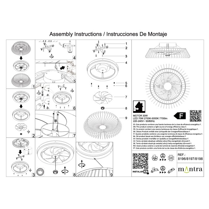 Plafón LED 70W Ventilador 30W serie HIMALAYA MINI Negra - 53x17.7h
