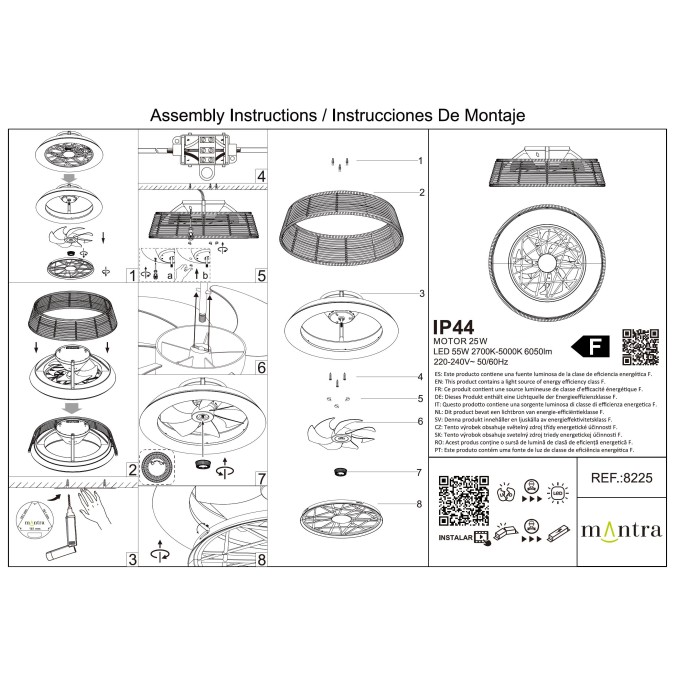 Plafón LED 55W Ventilador 25W serie INDONESIA MINI Rota - 56x20h