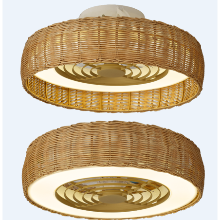 Plafón LED 55W Ventilador 25W serie KILIMANJARO MINI Ratan - 58x25h