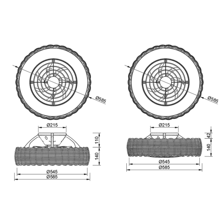 Plafón LED 55W Ventilador 25W serie KILIMANJARO MINI Ratan - 58x25h