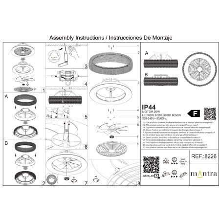 Plafón LED 55W Ventilador 25W serie KILIMANJARO MINI Ratan - 58x25h