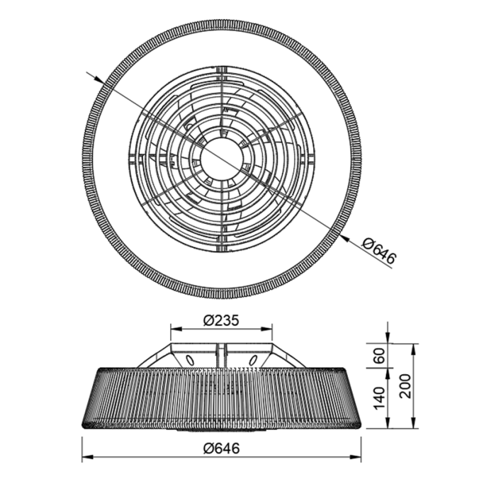Plafón LED 70W Ventilador 35W serie POLINESIA NAUTICA Textileno - 64.5x20h