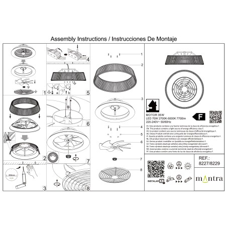 Plafón LED 70W Ventilador 35W serie POLINESIA NAUTICA Textileno - 64.5x20h