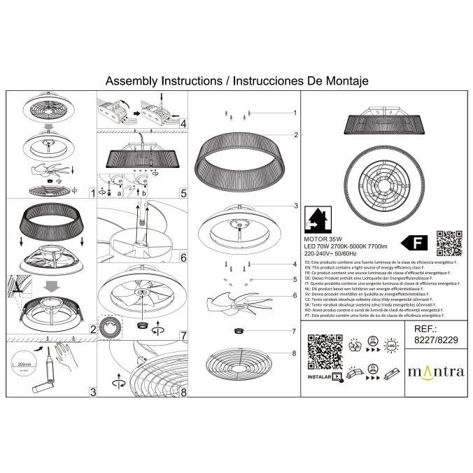 Plafón LED 70W Ventilador 35W serie POLINESIA NATURAL Cuerda Nat - 64.5x20h