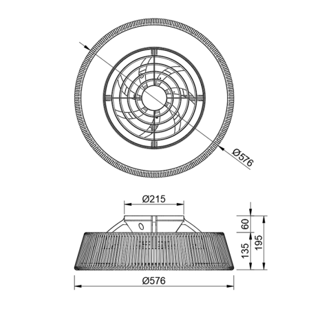 Plafón LED 55W Ventilador 25W serie POLINESIA NATURAL MINI Cuerda Nat - 57.5x19.5h