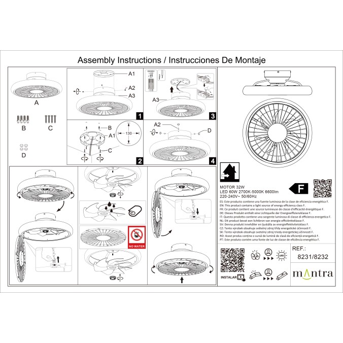 Plafón LED 55W Ventilador 30W serie TURBO Blanco - 51.2x18h