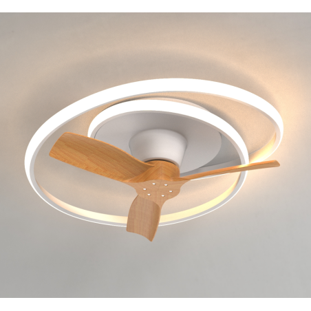 Plafón LED 70W Ventilador 35W serie OCEAN Blance/Madera - 78x73x22h