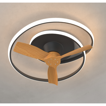 Plafón LED 70W Ventilador 35W serie OCEAN Negra/Madera - 78x73x22h