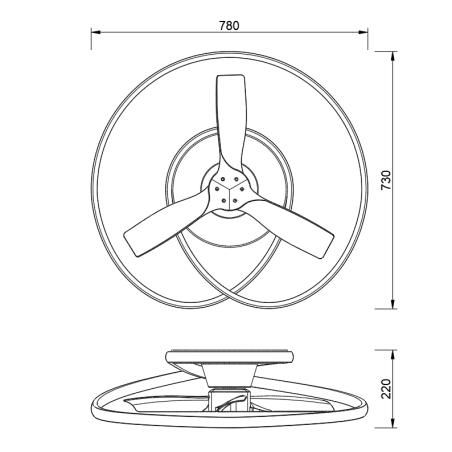 Plafón LED 70W Ventilador 35W serie OCEAN Negra/Madera - 78x73x22h