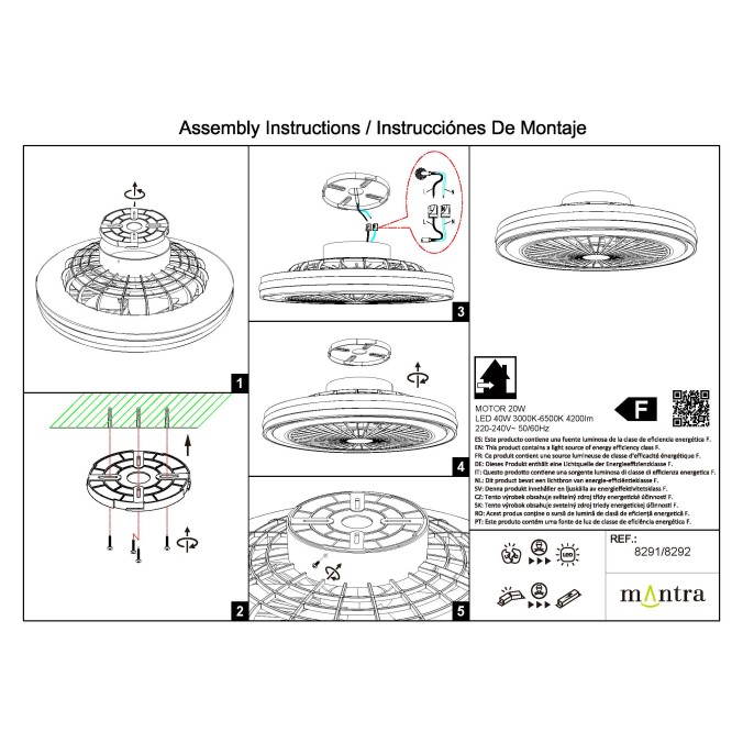 Plafón LED 40W Ventilador 20W serie GAMER Blanco - 46.6x13.7h